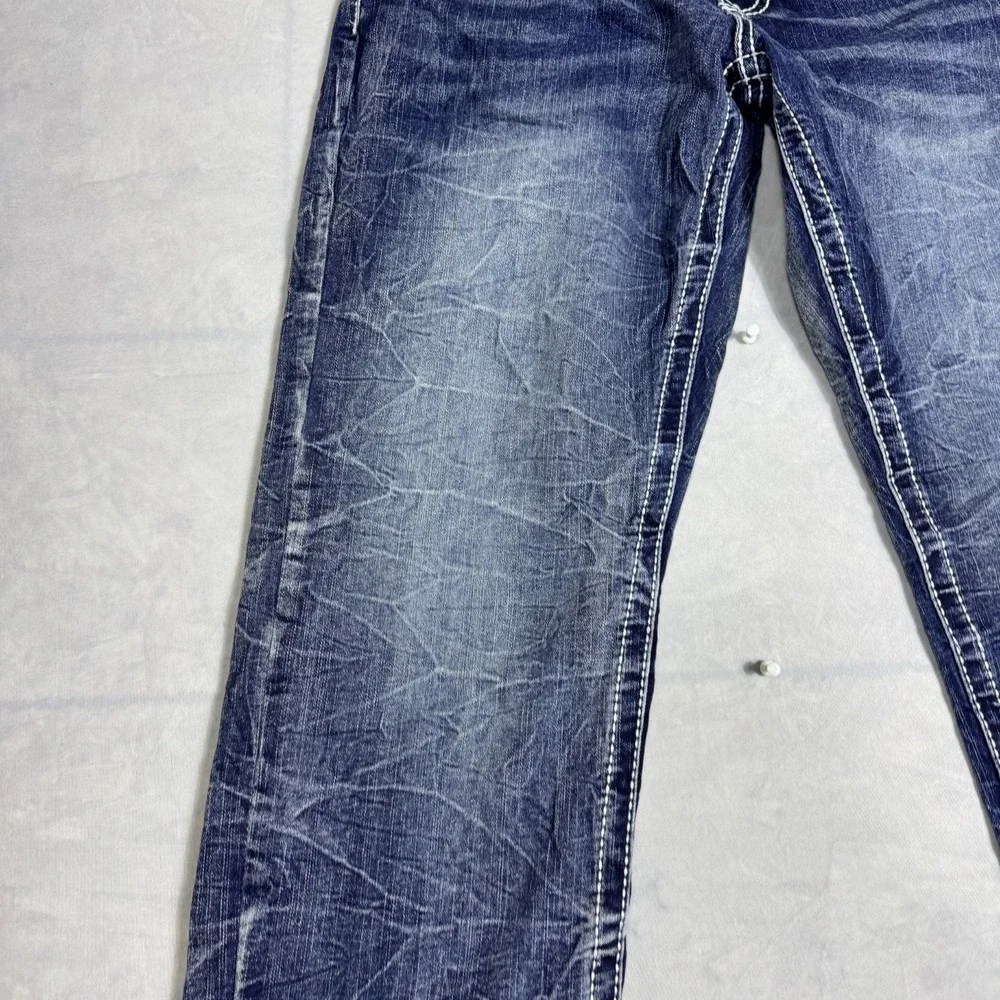 True Luck Mens Straight Leg‎ Jeans Blue Faded Denim Whisker 5-Pocket Size 30/30